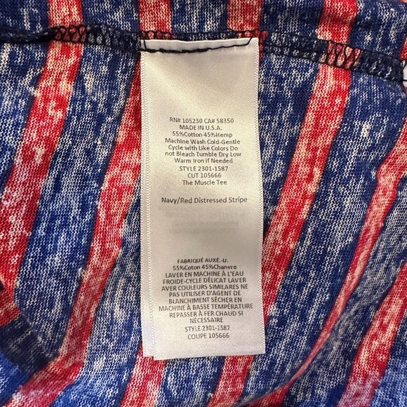Current/Elliott Muscle Tank Top Womens Blue and Red Striped Hemp Cotton Tee - Picture 6 of 6